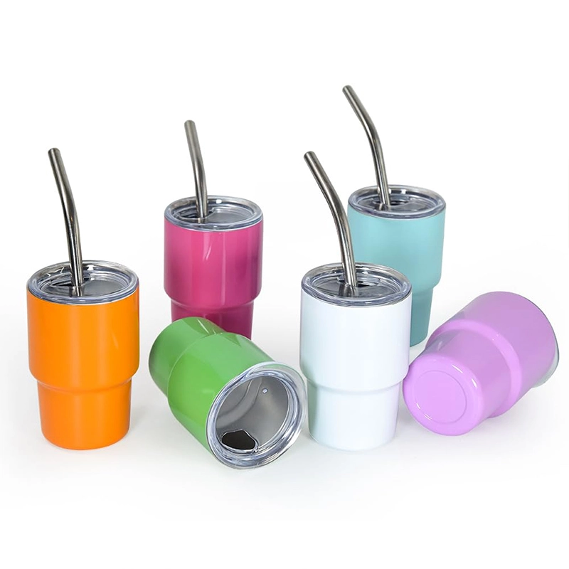 3 Oz Stainless Steel Mini Tumbler With Straw And Lid